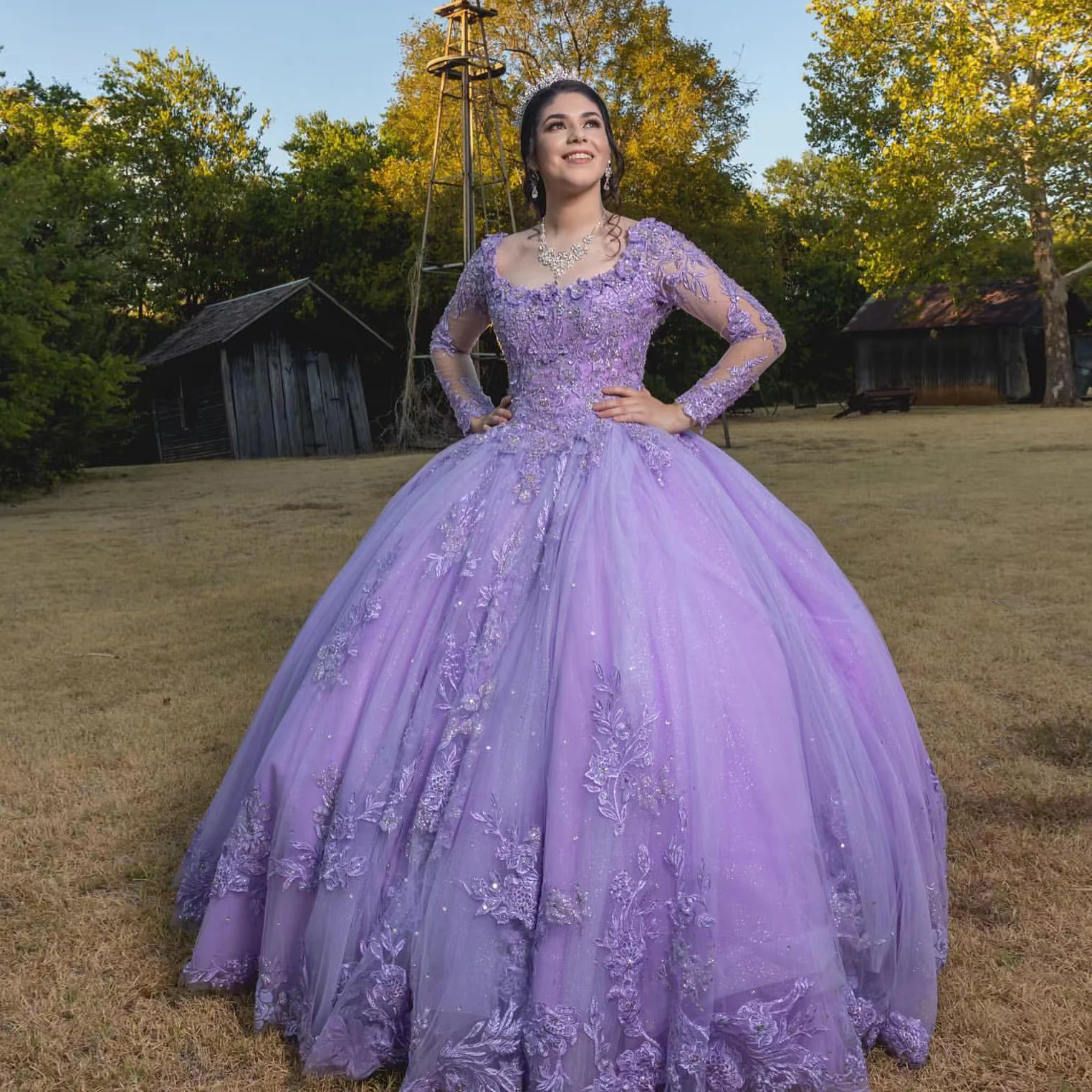 Evlast personalizado mexicano roxo vestido de baile quinceanera vestido renda applique miçangas espartilho doce 16 vestidos de xv anos sq337