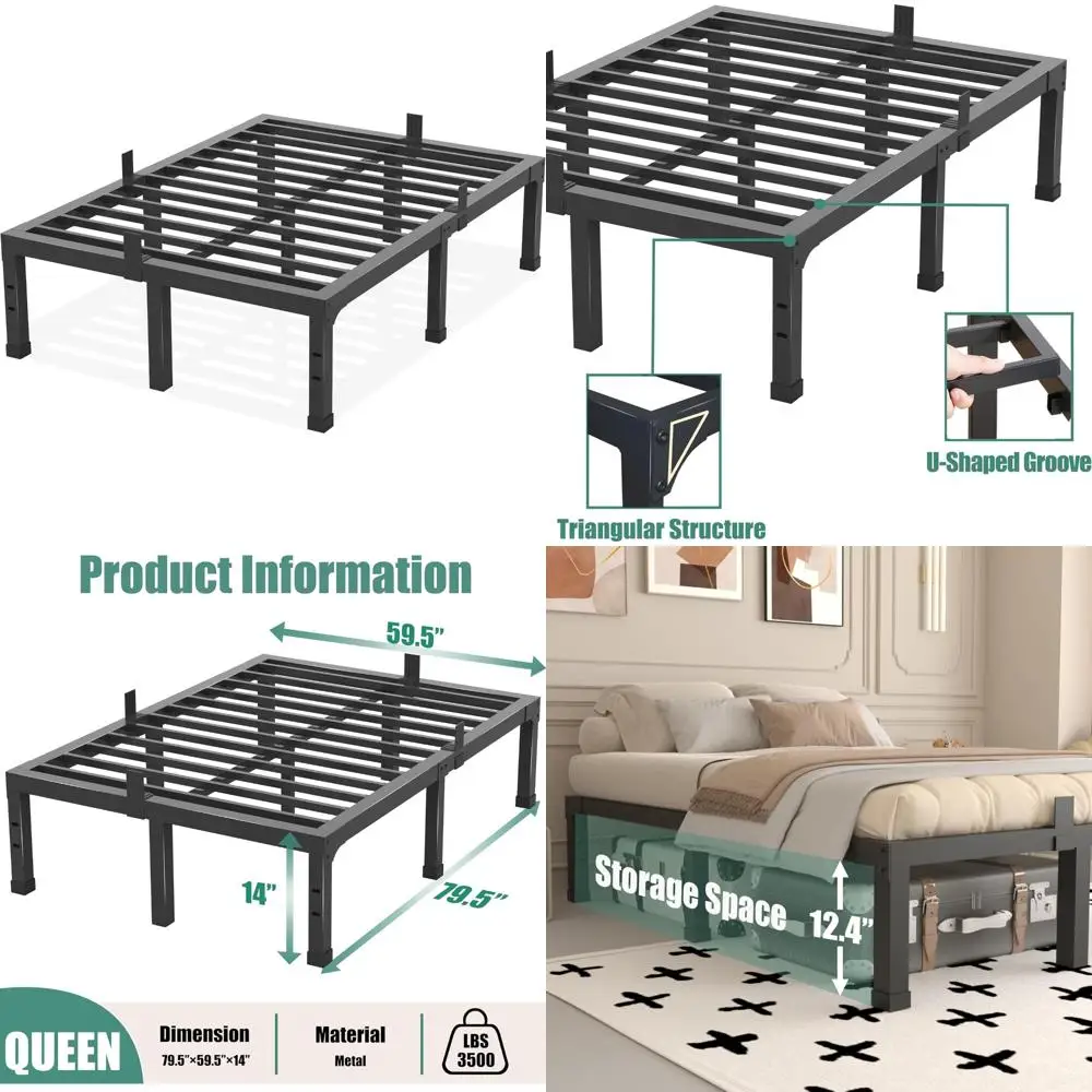 14 Inch Queen Size Bed Frame,3500 lbs Heavy Duty Metal Platform, Mattress Foundation with Steel Slat Support/No Box Spring Neede