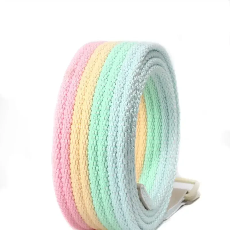 Beautiful Canvas Candy Color Belts Colorful Stripes Canvas Belts No-hole Design Belts Fashion Woman\'s Belt