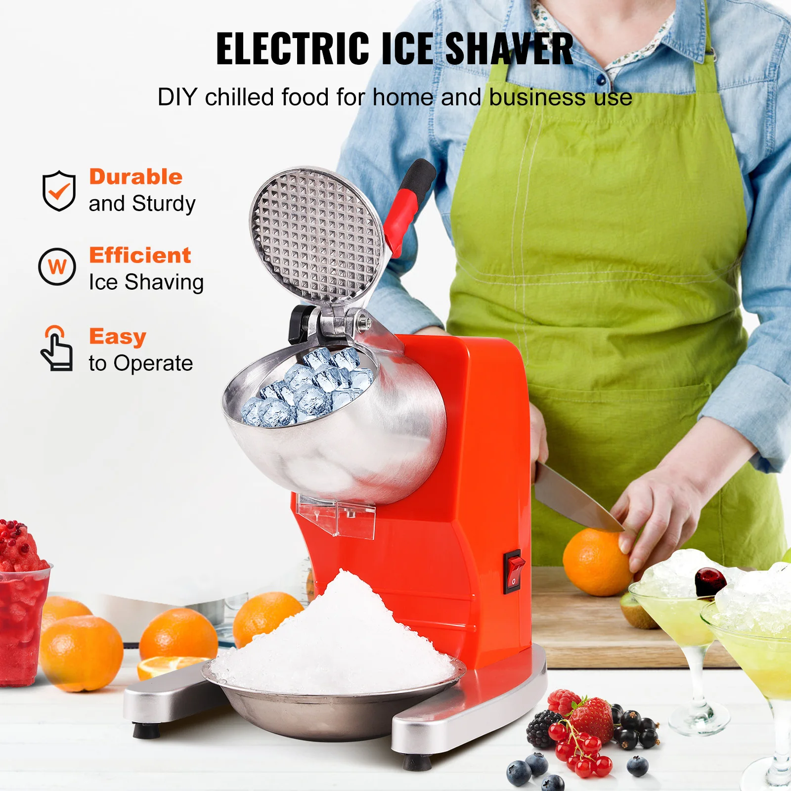 VEVOR Ice Crushers Machine 220lbs Electric Snow Cone Maker with 4 Blades for Home and Commercial Use