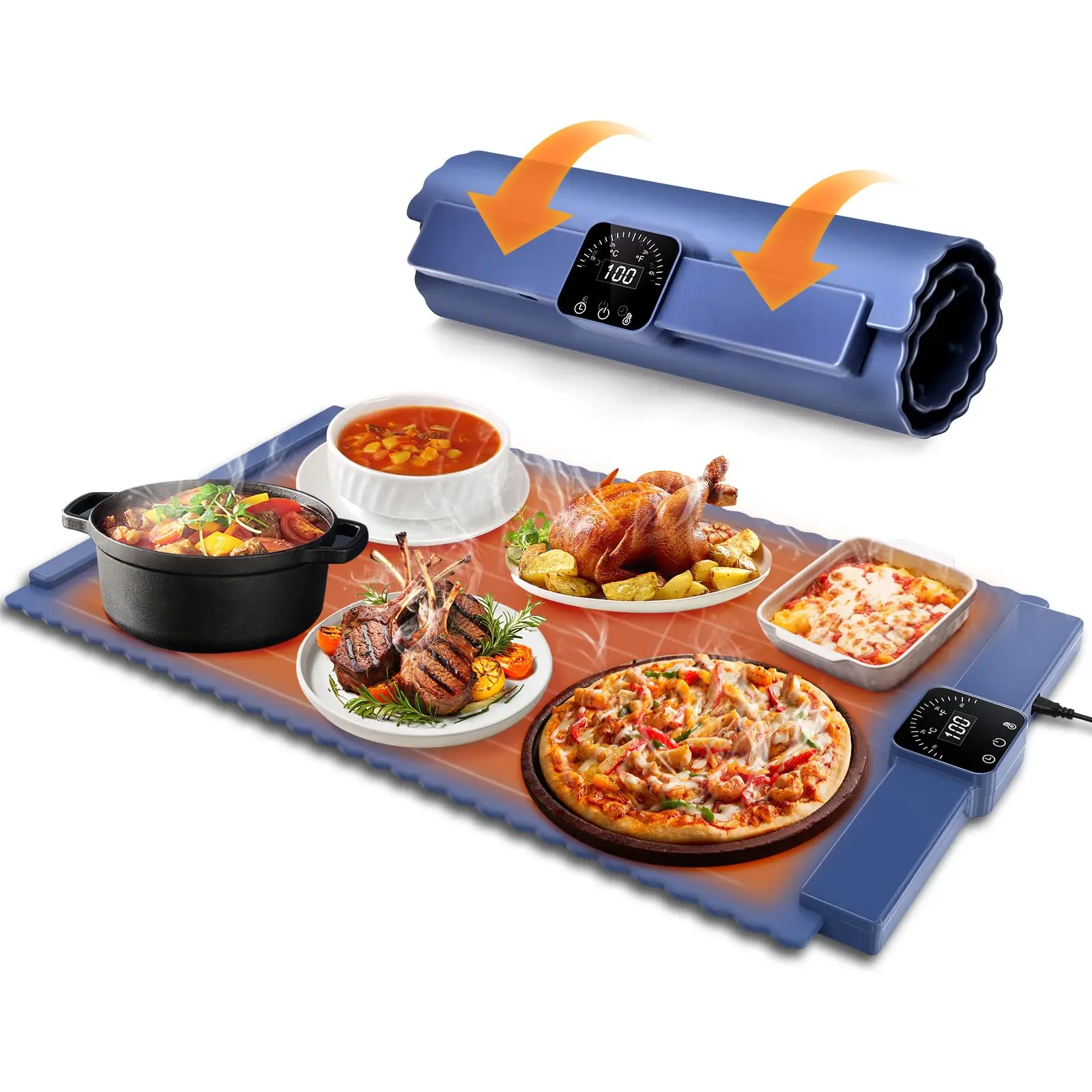 Electric Warming Tray with Adjustable Temperature, Foldable Food Warmer Mat for Parties Buffet Features 5 Modes,Fast Heating Pad