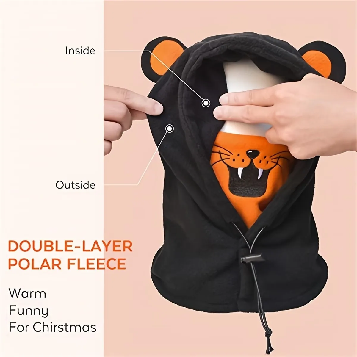 L●Mirror Kids Winter Balaclava Hood Cute Animal Ear Fleece Hat Windproof Full Face Cover Neck Warmer Skiing Snow Gear Gift