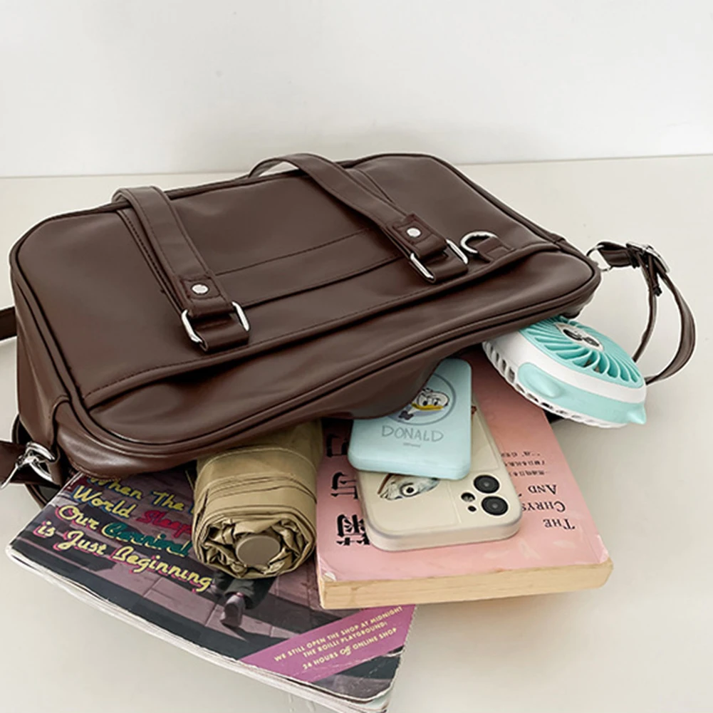 Japanese School Handbag PU Leather JK Uniform Bag with Adjustable Strap Ita Bag with Zipper Closure Crossbody Bag Messenger Bag