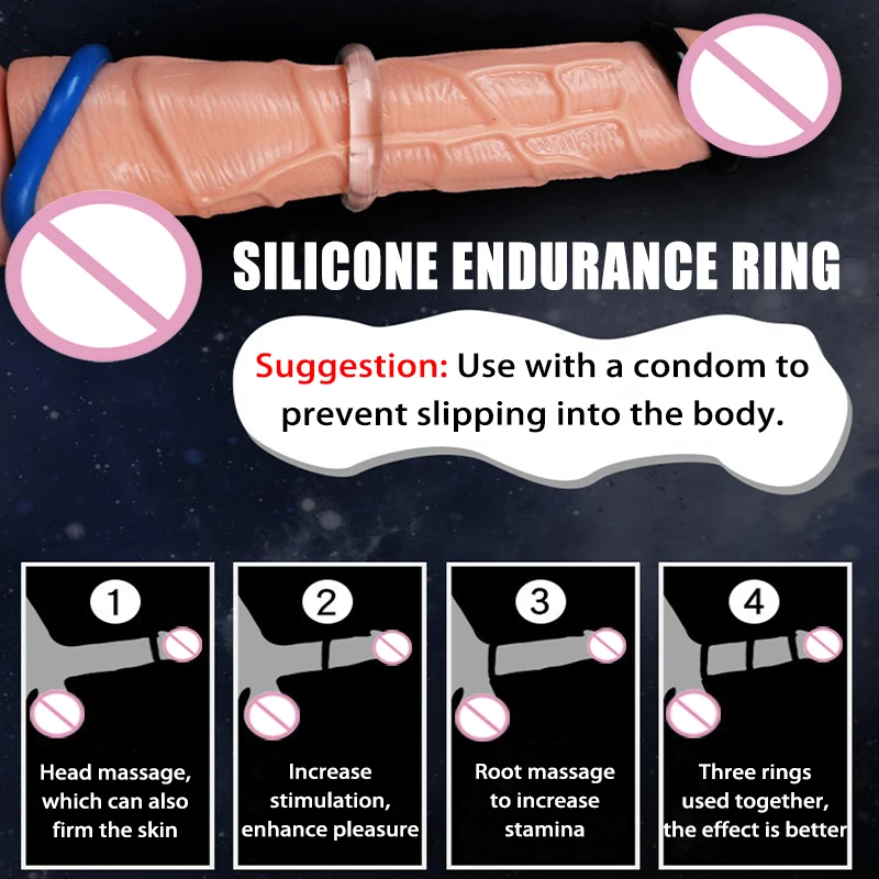 3 Pcs/Set Cock Penis Ring Bead Penis Ring Male Delay Ejaculation Lasting Silicone Erection Ring Sex Toys For Men Adults