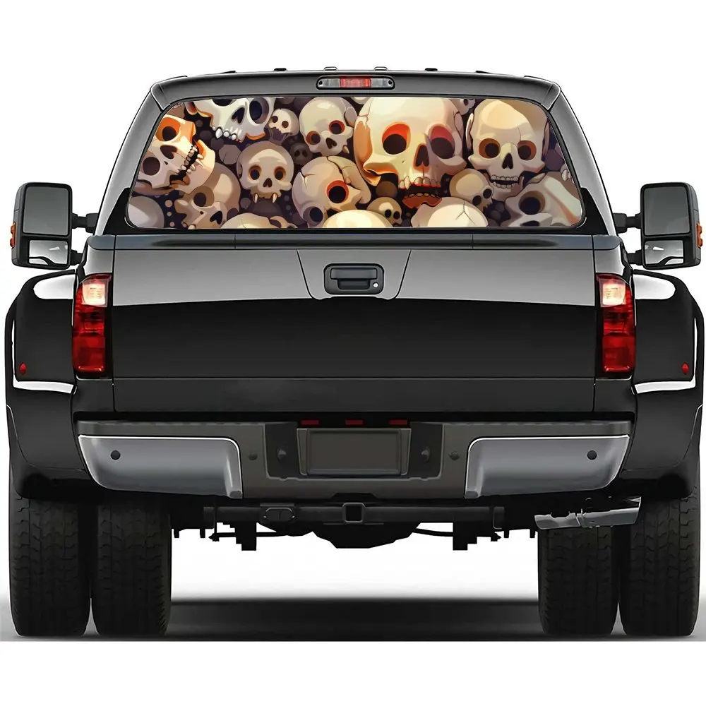 

Terrifying Skull Skeleton Head Car Rear Windshield Sticker Truck Window See Through Perforated Back Window Vinyl Decal Decor