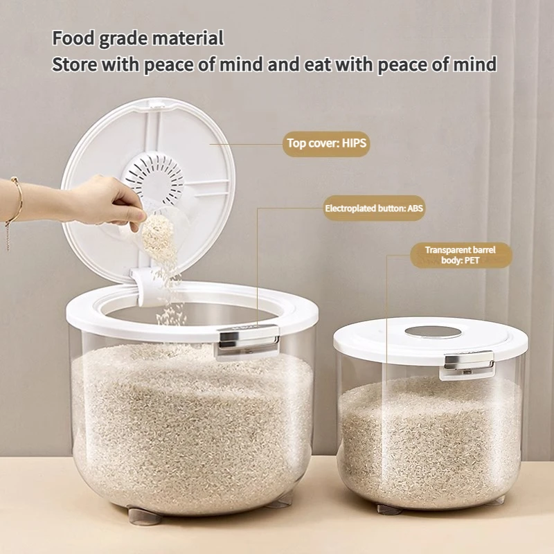 دلو أرز منزلي محكم الغلق، دقيق مطبخ مقاوم للحشرات والرطوبة، الحبوب، صندوق تخزين الأرز، خزان تخزين، 5 كجم/10 كجم/15 كجم #3