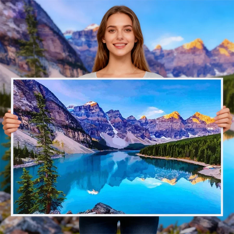 

Landscape Nature Mountain And Lake Cross Stitch Embroidery Complete Kit Craft Handmade Hobby Handiwork For Adults Christmas Gift