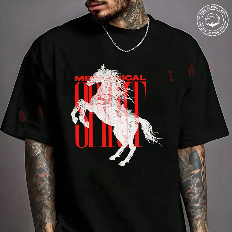 

2026 Men T Shirt Casual Black Steampunk Horse Design Moto T-shirt Graphic Cotton Motorbike Biker Cafe Racer Chopper Tee