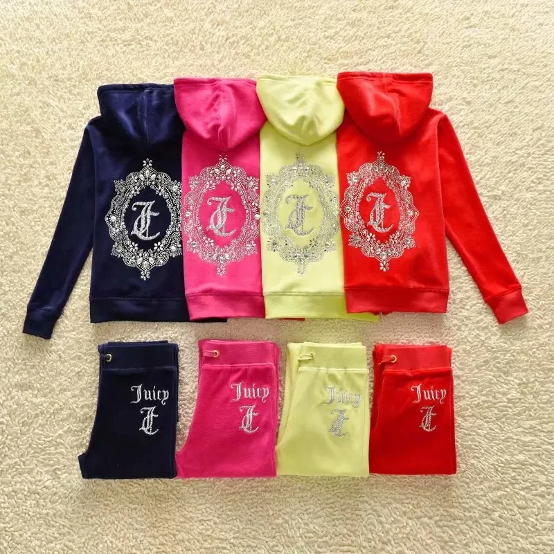 juicy Kids Velvet Tracksuit Children Suit Fall/Winter Girl Clothing Set Velour Sweatshirts and Pants Two Piece Children Suit