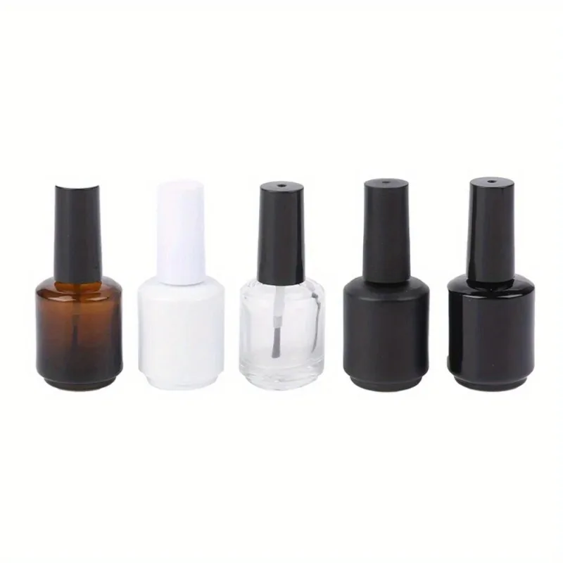 5 قطع 15 مل زجاجة طلاء أظافر زجاجية شفافة فارغة مع غطاء فرشاة حاويات مستحضرات التجميل زجاجات زجاجية للأظافر مع فرشاة #2