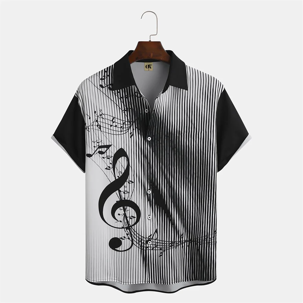 Hawaiian Shirt for Men 3D Musical Note Fashion Print Men\'s Shirts 2023 Casual Loose Short Sleeve Top Tee Oversized Clothing