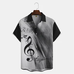 Hawaiian Shirt for Men 3D Musical Note Fashion Print Men's Shirts 2023 Casual Loose Short Sleeve Top Tee Oversized Clothing