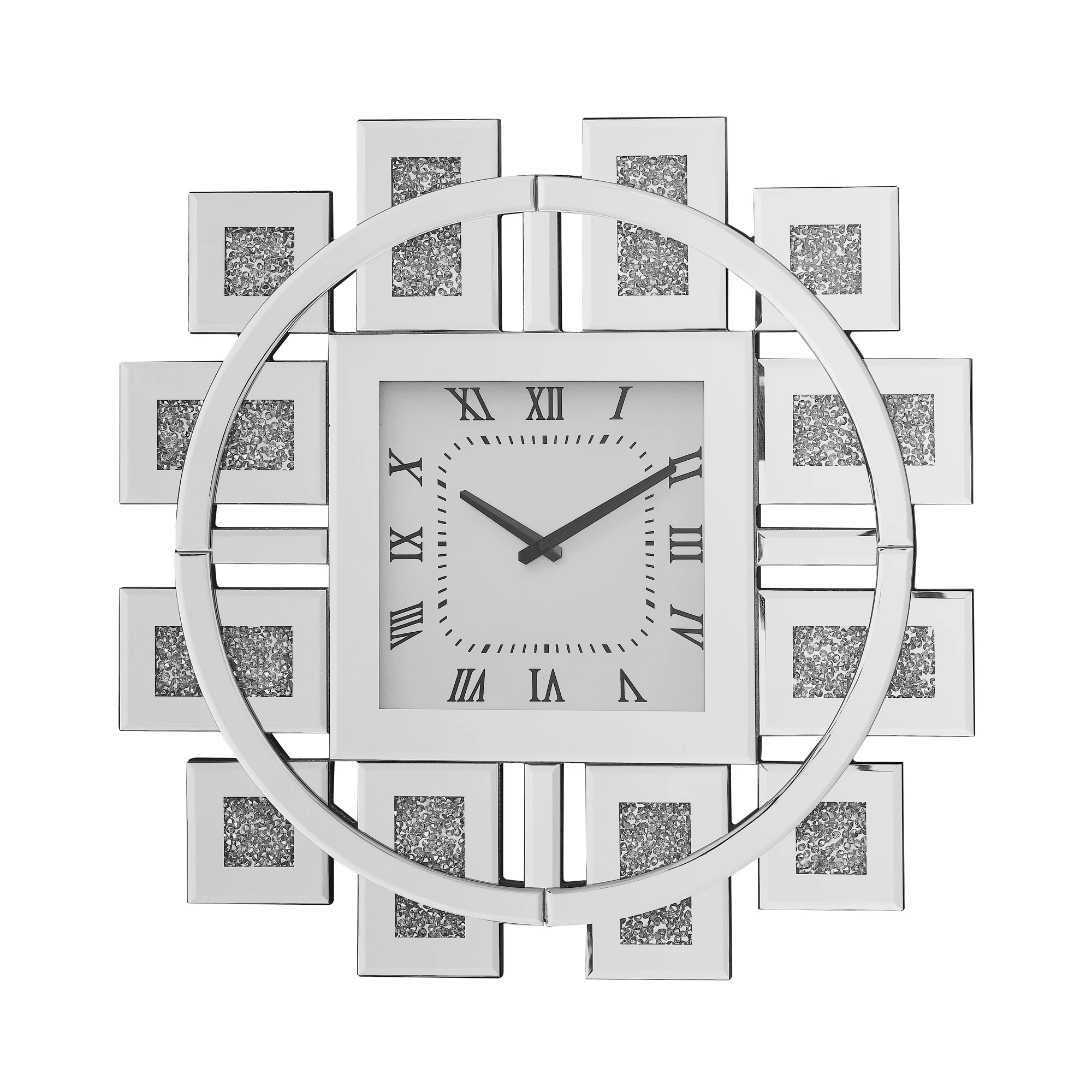 Wall Clock Silent - Sparkle Crystal Mirrored Geometric Wall Clock,