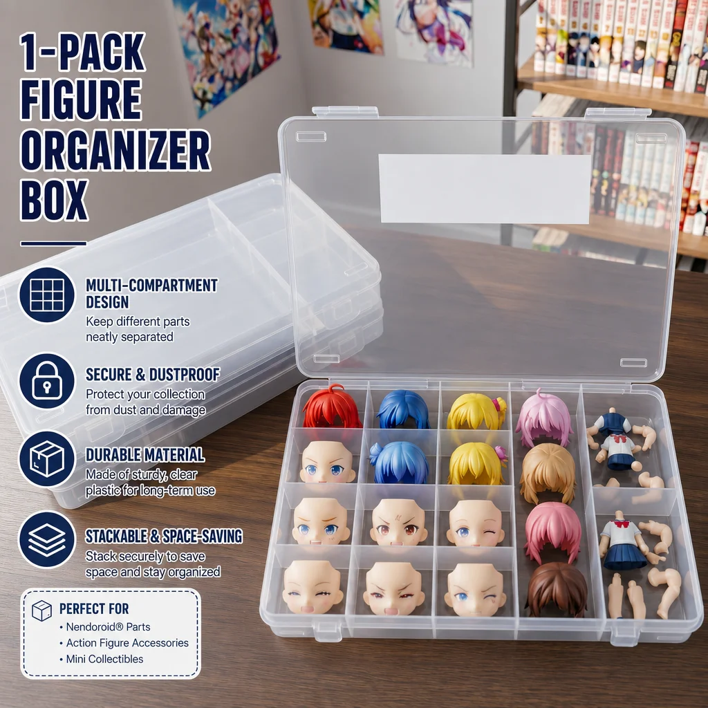 Transparent Figure Display Case with Compartment Dividers Storage Box for Anime Chibi Collectible Figurines Dustproof Organizer