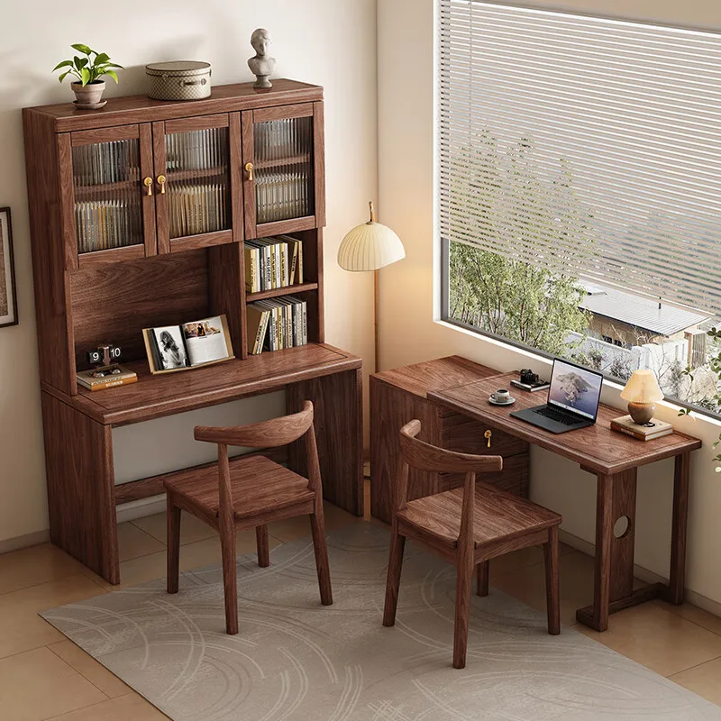 

Новый стол-стеллаж в китайском стиле, интегрированный с книжным шкафом, современный, простой, угловой, из массива черного ореха, для письма.