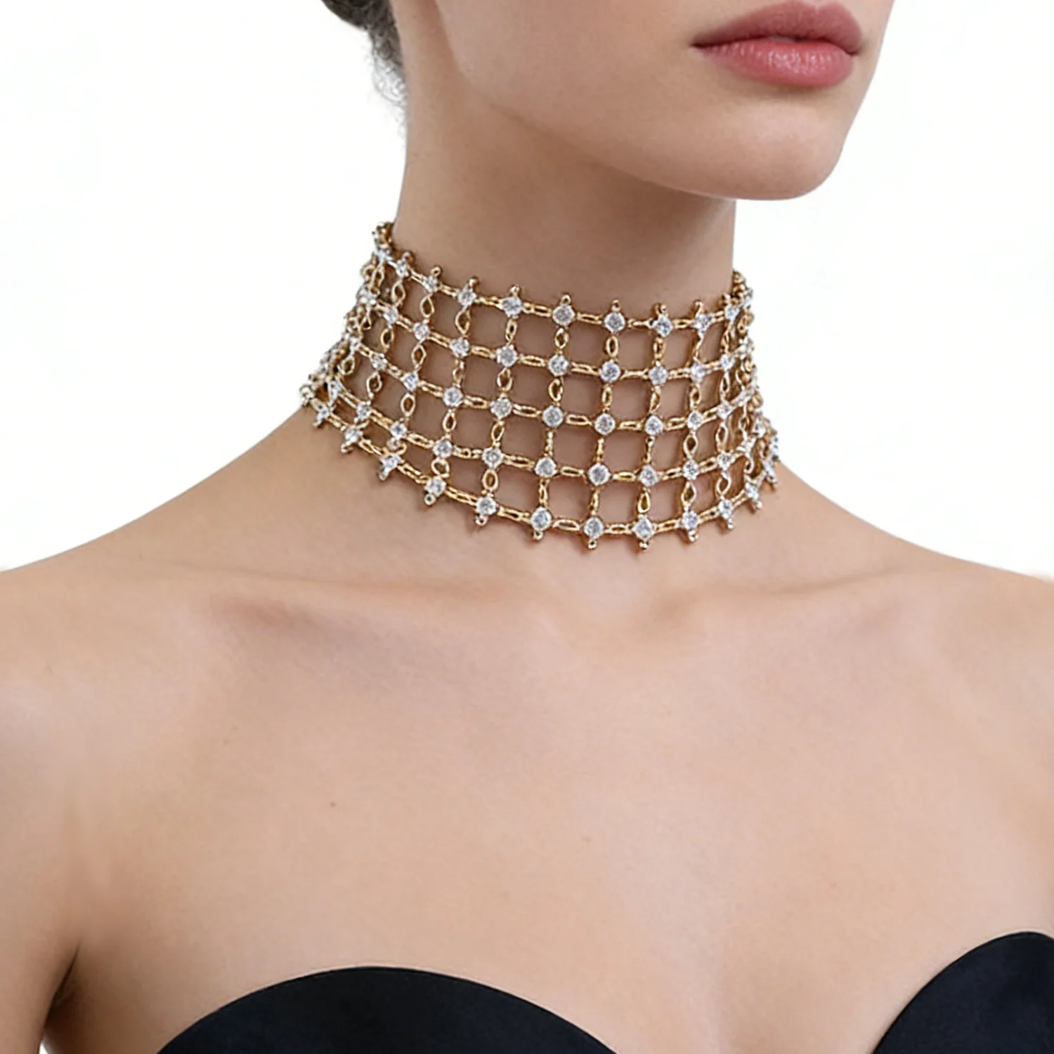 

Luxury Shiny Full Rhinestone Choker Necklace for Women Personalized Geometric Crystal Necklaces Wedding Jewelry Party Gifts