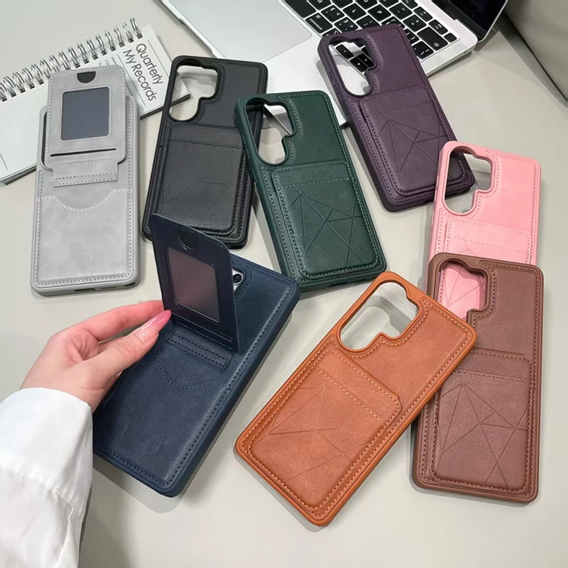 Luxury Synthetic Leather Card Holder Phone Case For Samsung Galaxy S26 Ultra S22 S23 S24 S25 Plus FE Wallet Protection Case