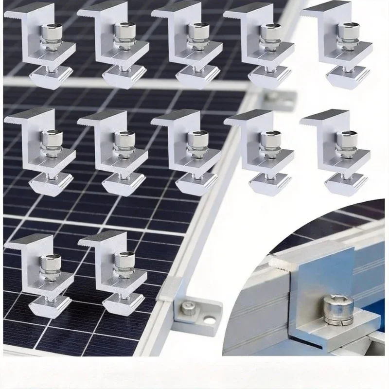 12Pcs Solar Panel End Clamp,Mounting Z Bracket Mid Clamps Aluminum Rail End Clamps Clips, Install Hardware Fasteners Accessory