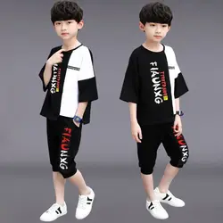 2023 estate ragazzi vestiti bambini Set tute lettere t-shirt corta + pantaloni allacciati alla caviglia bambini vestito adolescenti 5 7 9 10 11 12 13 anni