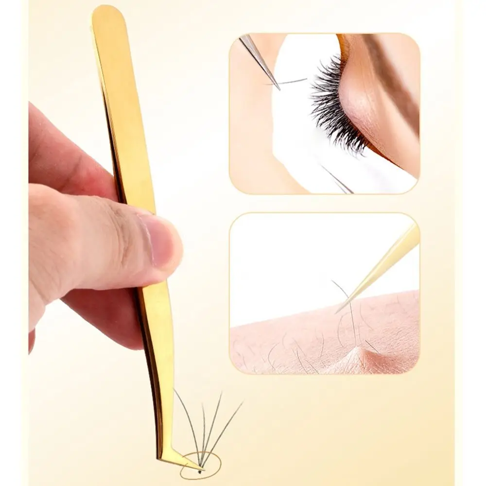 Durable Stainless Steel Lash Extension Tweezers Anti-Slip Gold Curved Tip Tweezers Straight Tweezers Nail Art