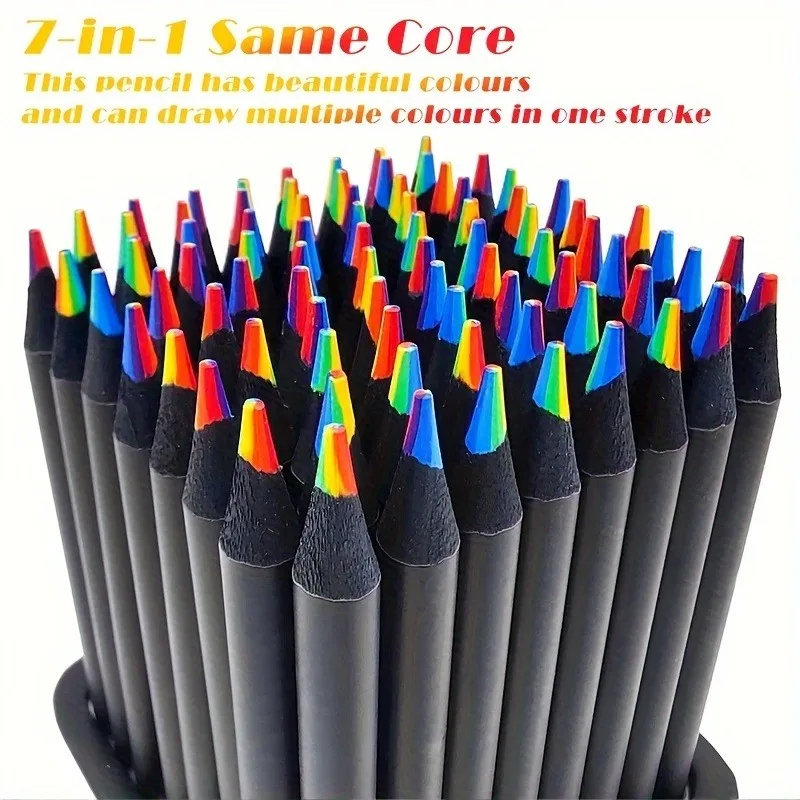 5/10pcs Kawaii Rainbow Pencil 7 Colors Concentric Gradient Crayons Gift Coloring Pencils Art Painting Drawing Stationery