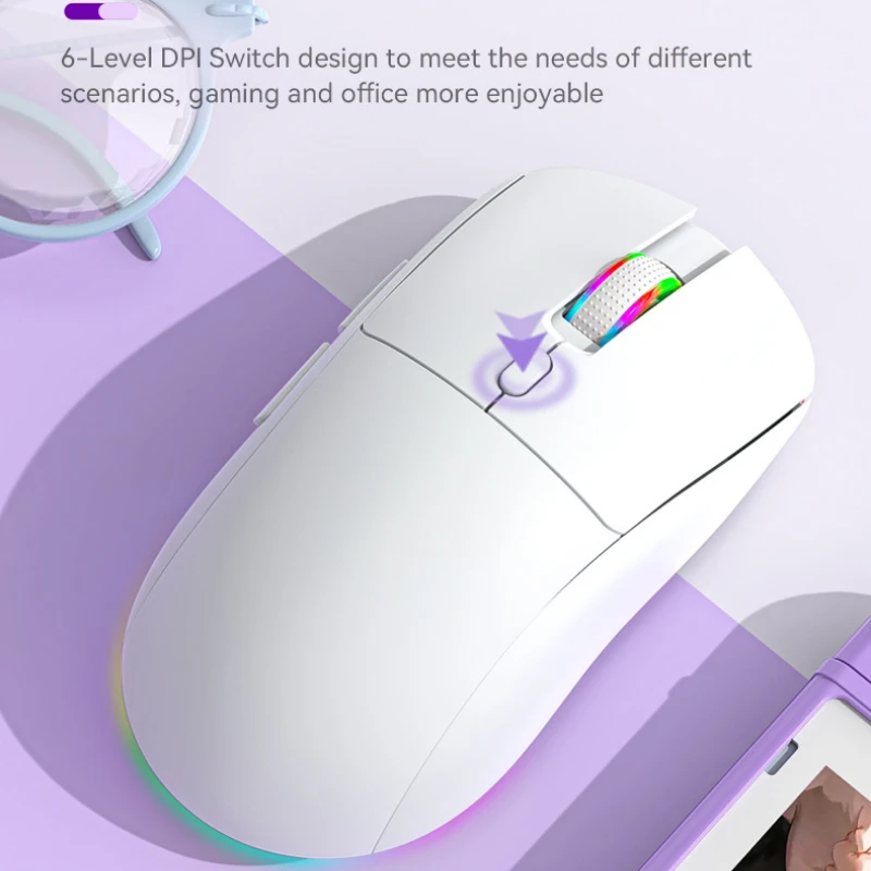 ماوس ألعاب RGB ثلاثي الوضع مزدوج BT/2.4G/USB ماوس سلكي قابل لإعادة الشحن 6 أزرار 4800 ديسيبل متوحد الخواص بلوتوث 5.3 ماوس لأجهزة الكمبيوتر المحمول والكمبيوتر اللوحي