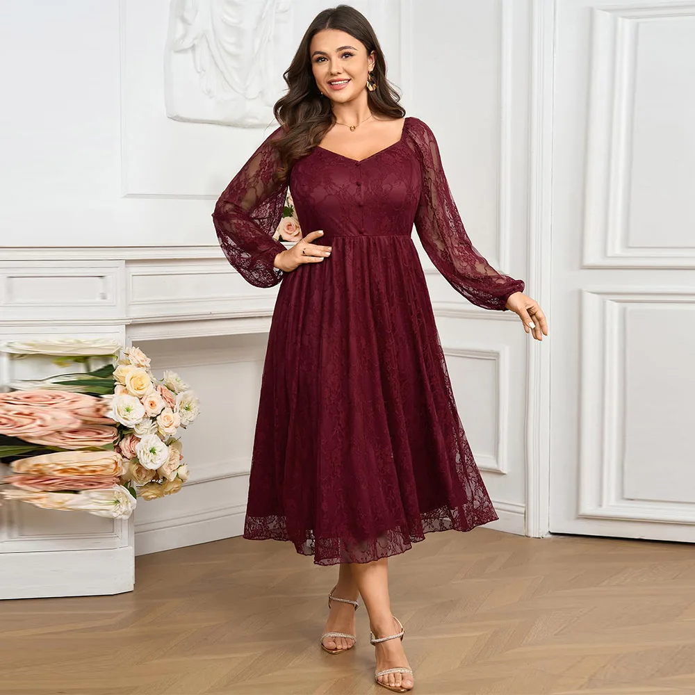 فستان نسائي رائع مخصص مقاس كبير لحفلات الزفاف بأكمام طويلة فساتين ماكسي من الدانتيل الرسمي فساتين أم العروس 2025