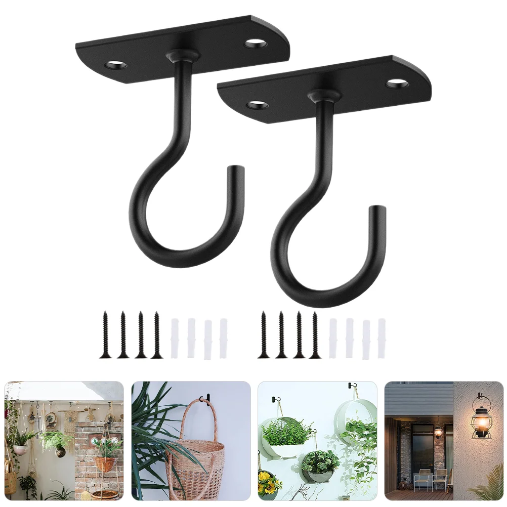 2 Sets Wall Hook Garden Hanging Flower Basket Bracket Planter Hanger Coat Iron Light Hooks