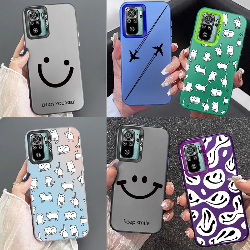 For Redmi Note 10 4G 10S Phone Case Various Smiling Faces Cute Cats Island Aircraft Pattern Cover Fashionable Laser Aurora Shell