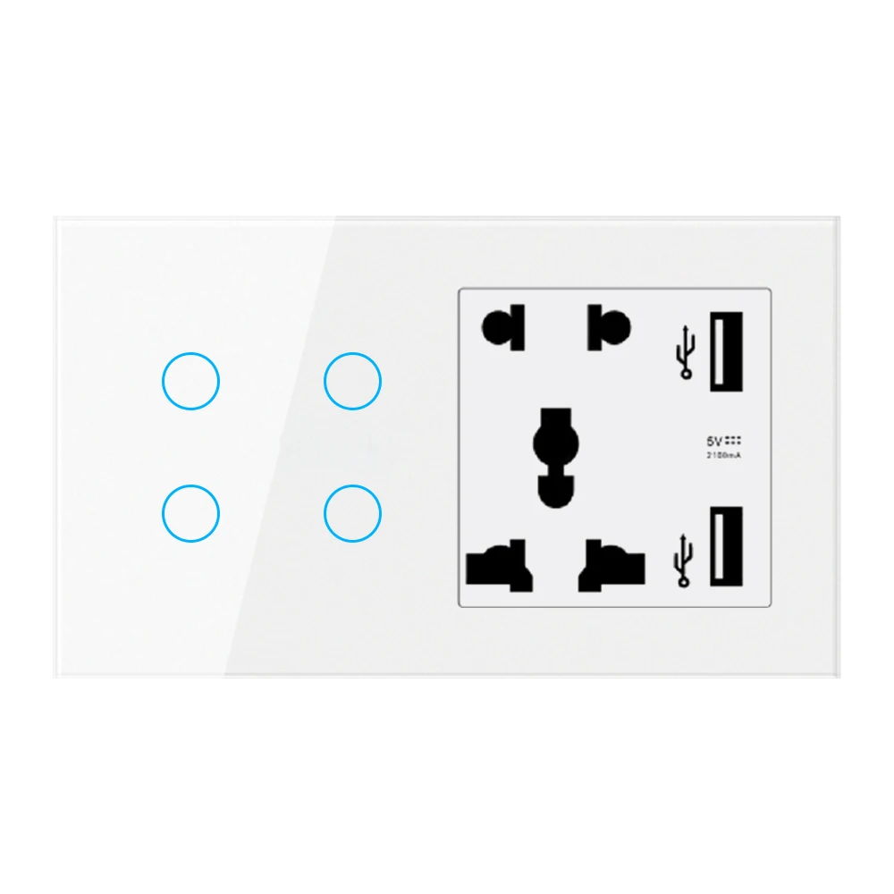 JRUMP WIFI o Zigbee Smart Touch Switch interruttore di controllo vocale con alimentazione intelligente del regno unito e 2 prese USB a 5 fori