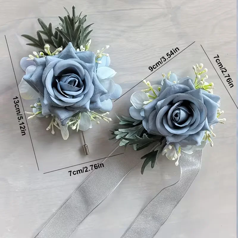 1 باقة ورد زرقاء صناعية - صدرية وقلائد أنيقة وناعمة اللون، مناسبة للعرائس والعرائس ووصيفات العروس والكرات،