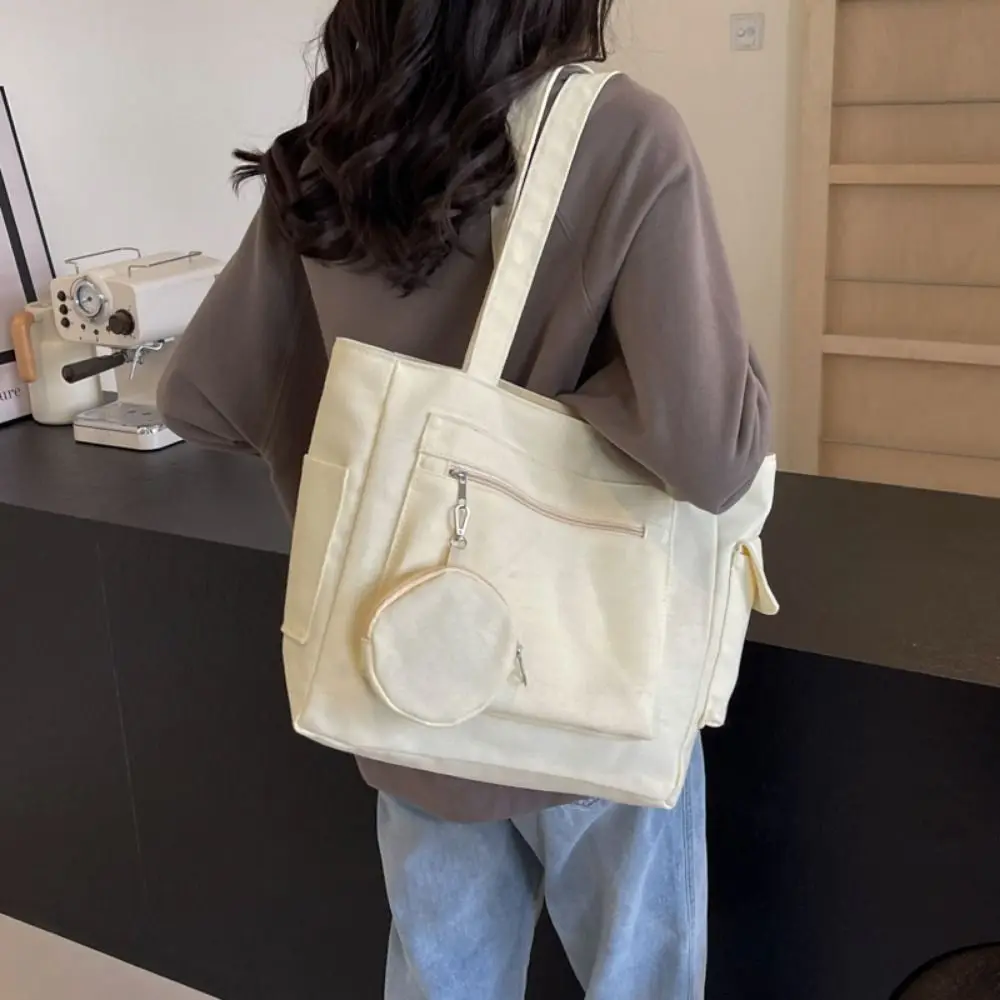 

Solid Color Women's Shoulder Bag Simple Lightweight Single-shoulder Bag Portable Large Capacity Student Tote Bag Work Travel