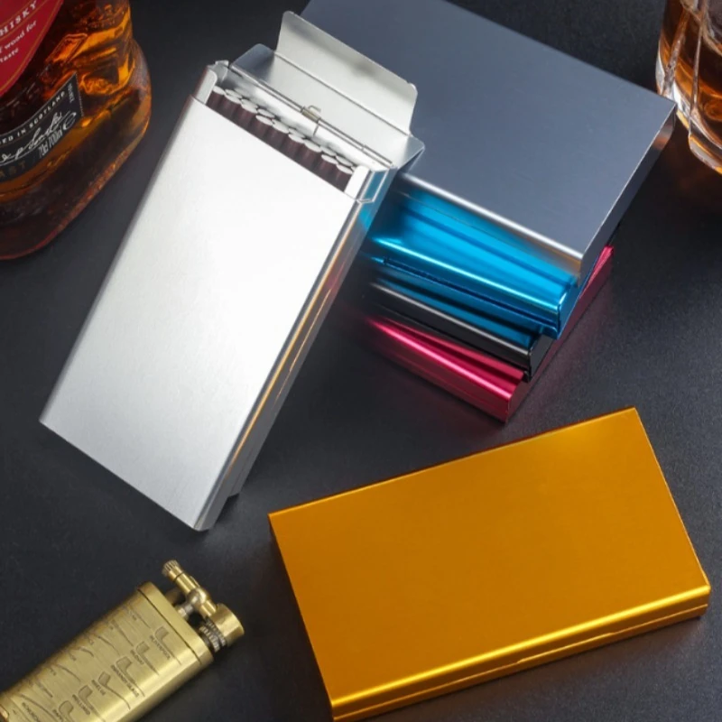 Aluminum Alloy 20-Capacity Extended Slim Cigarette Case Precision-Fit Pulldown Elastic Lid for Thin Cigarettes Accessory