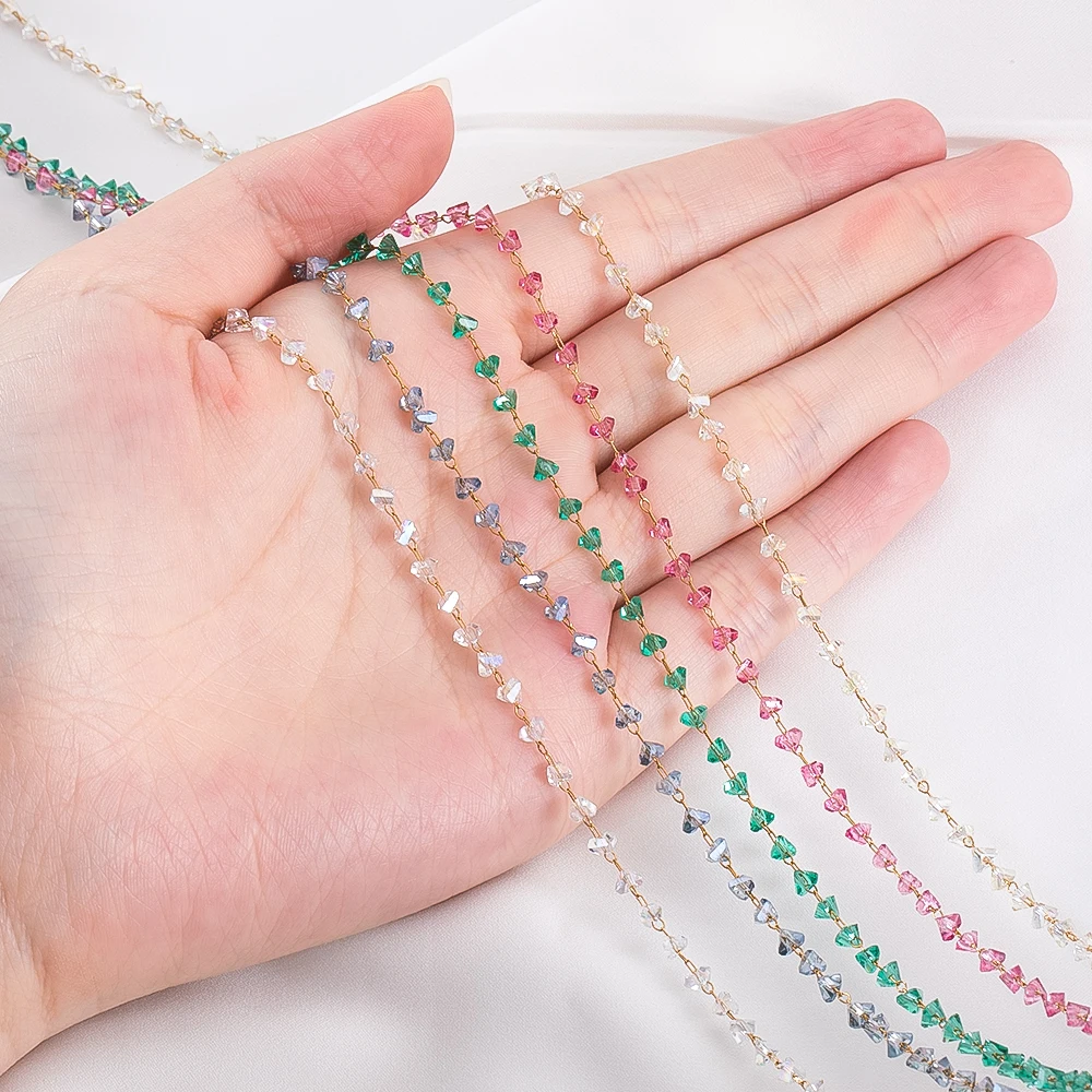 0.5 متر 1 متر 2 متر غير النظامية واضح القلب سلسلة الفولاذ المقاوم للصدأ الزجاج القبر حجر سلسلة من الخرز القلائد أساور سلسلة DIY بها بنفسك صنع المجوهرات