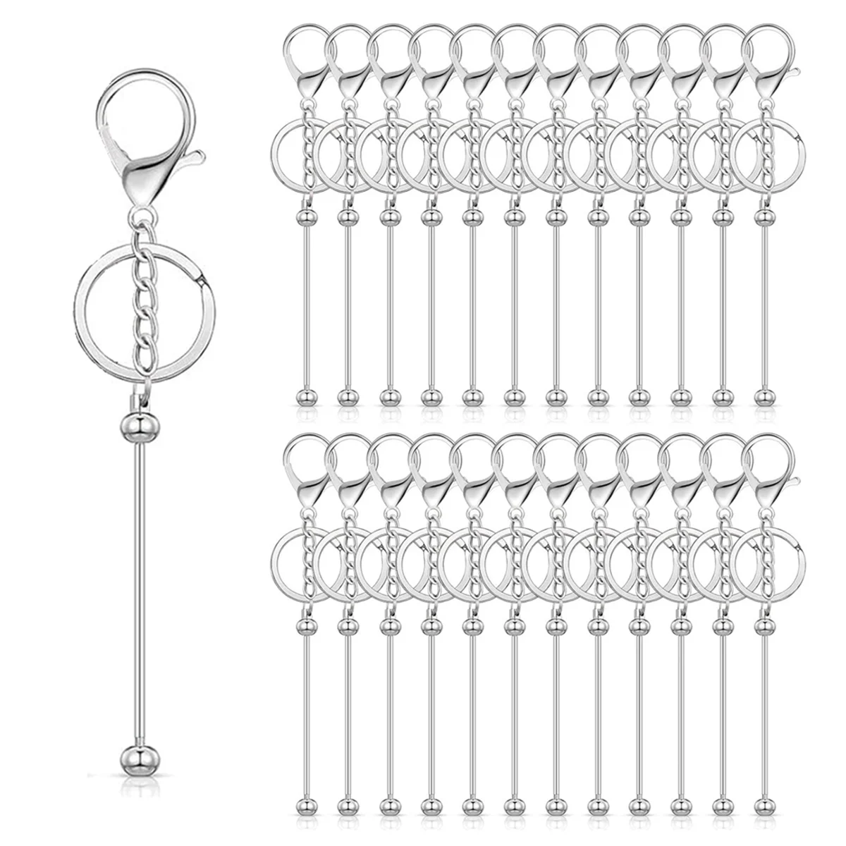 

A32P_25 Pcs Beadable Keychain Bars Bulk for Beads DIY Blank Keychain Metal Beaded Keychain for Bead Keychain Crafts