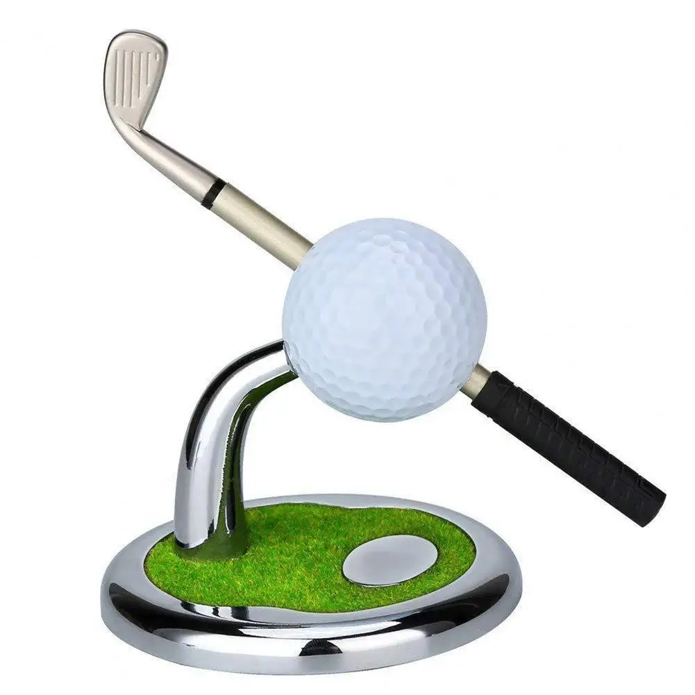 Office Golf Decor Ornament Mini Desktop Golf Watch Pen Holder with Clock Smooth Writing Golf Ball Pen Set Home Office Ornament