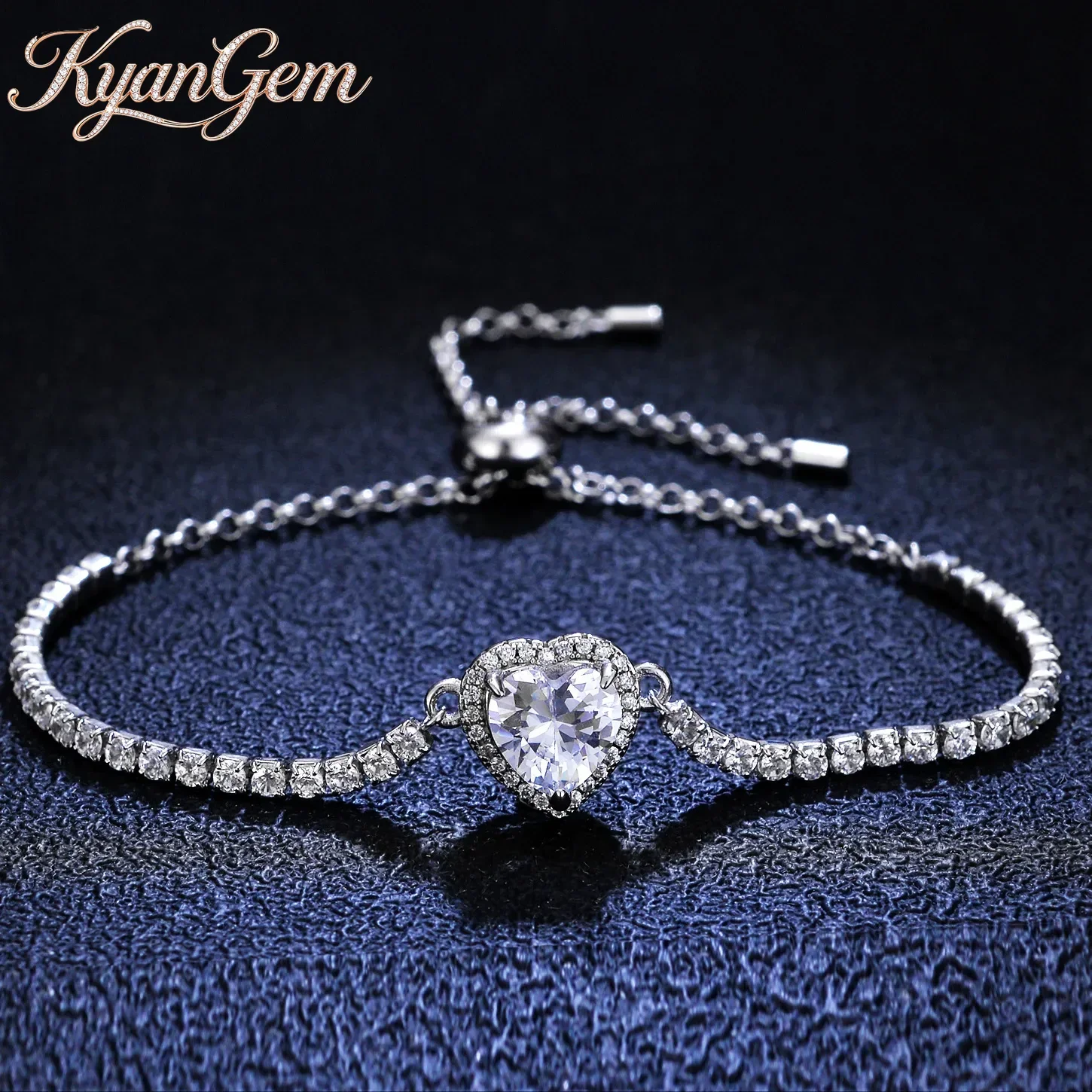 

KyanGem 18K Gold Inlaid Diamond Bracelet, D Color Moissanite Heart Shape Fashionable PT950 Platinum Women's Jewelry