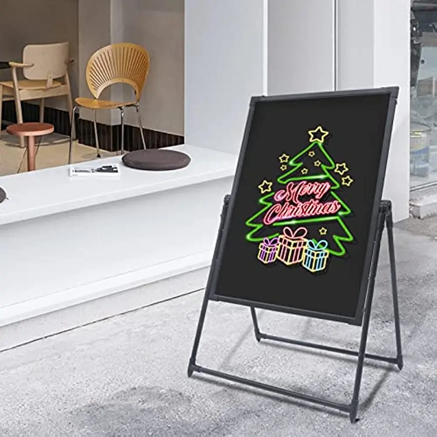 LED Message Board Restaurant Menu Sign Illuminated Neon Erasable with Remote Large LED Message Writing Board 80*60cm Illuminate