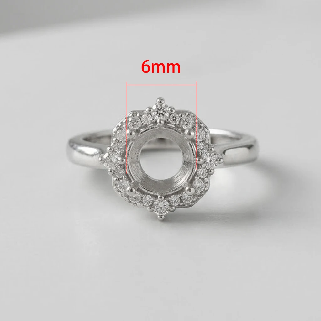 Brass Flower Ring Settings Blank With CZ 4 Prongs Adjustable Round Semi Mount Ring Base for DIY Women Jewelry Making Findings