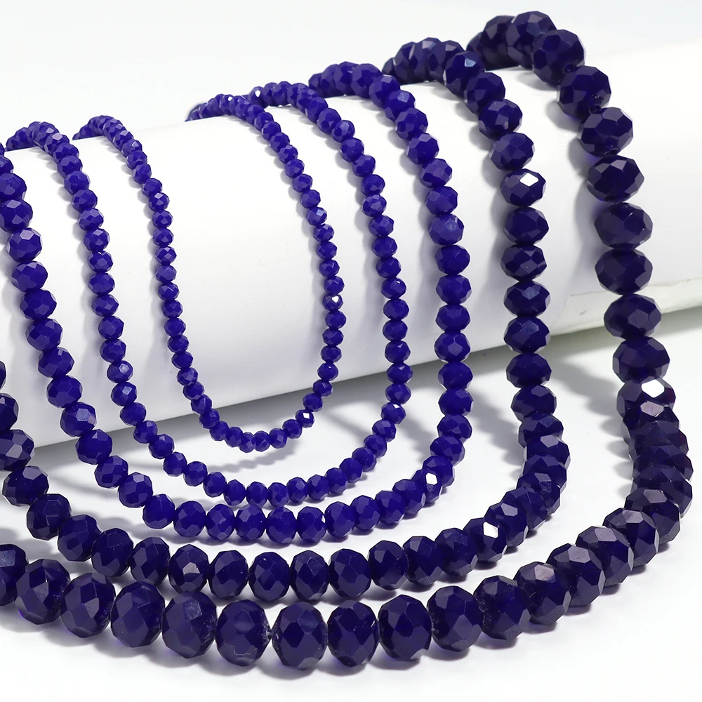 1 Strang dunkelblaue Kristallperlen, Oberflächenschliffform, flacher Abakus, lose Distanzperlen für Schmuckzubehör, DIY-Halskette, Armband