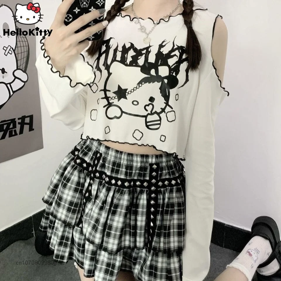 

Sanrio Hello Kitty Y2k Summer Woman Long Sleeve Design T-shirt Kawaii Crop Top For Women Cute Tops Sweet Clothes Girls Trendy