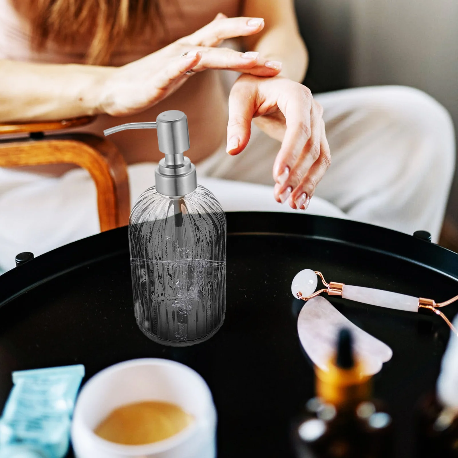 

Clear Soap Dispenser Glass Bottle Stainless Steel Pump Refillable Hand Soap Dispenser Bathroom Kitchen Lotion Pump Portable