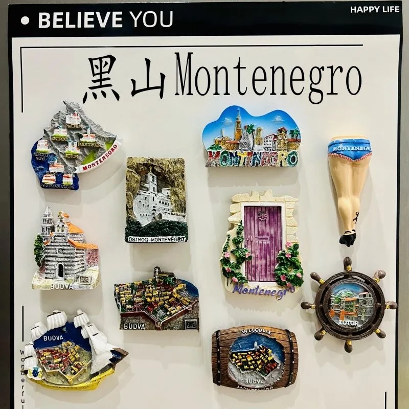 Imanes de nevera 3D de Montenegro, recuerdo de turismo, imanes de resina para refrigerador, colección de pegatinas, artículos de decoración de regalo artesanales