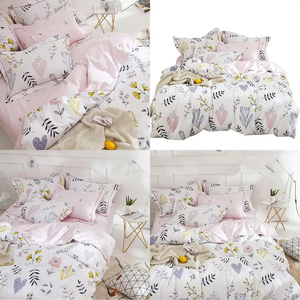 

Комплект пододеяльников Queen Size с цветочным принтом розового и белого цвета — хлопковое постельное белье премиум-класса в стиле бохо для подростков и женщин