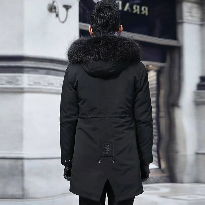 2022 Winter Trendy Men High Quality Faux Fur Liner Parka Elegant Imitation Fox Hair Hooded Long Coat Fashion Luxury Jackets