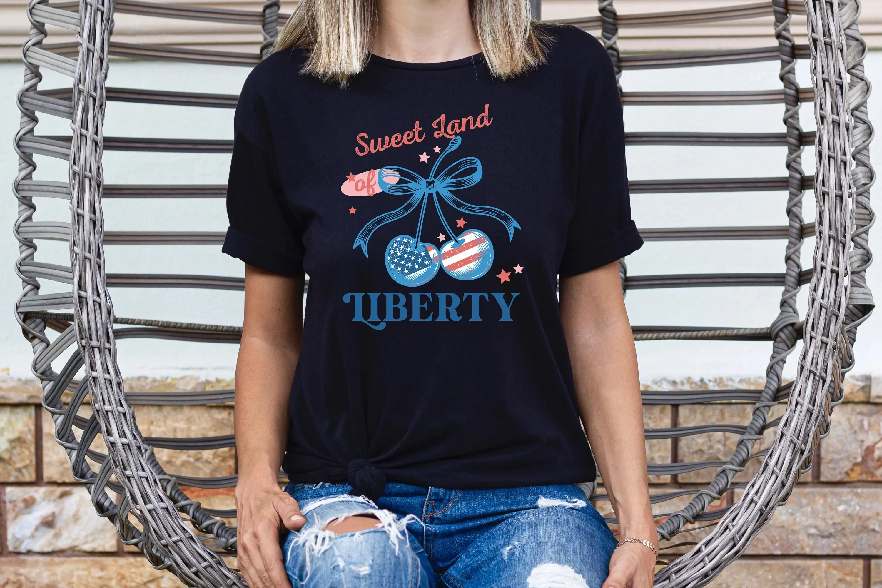 Sweet Land of Liberty T Shirt Stars And Stripes Cherry 4th July Independence Day GifT American Family Patriotic