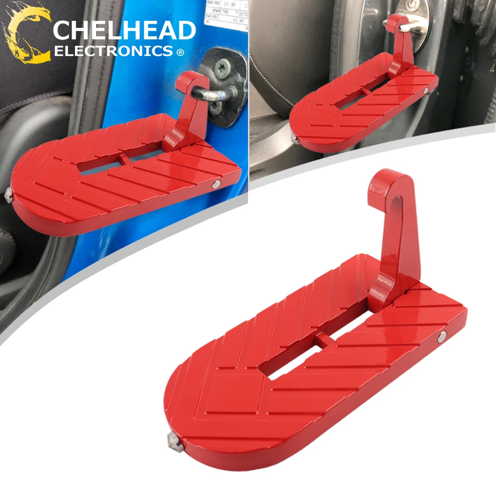 Off road Door Latch Step Roof-rack Stand Pedal SUV Truck Car Ladder Peg Hook Universal Vehicles Kit Foldable Red