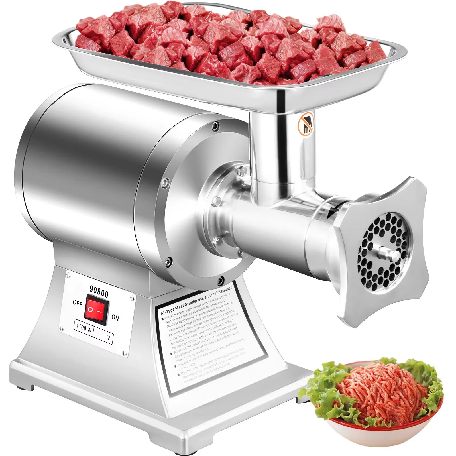 Commercial Meat Grinder,330LBS/h 1100W Electric Sausage Stuffer,193 RPM Heavy Duty Stainless Steel Industrial Meat Mincer