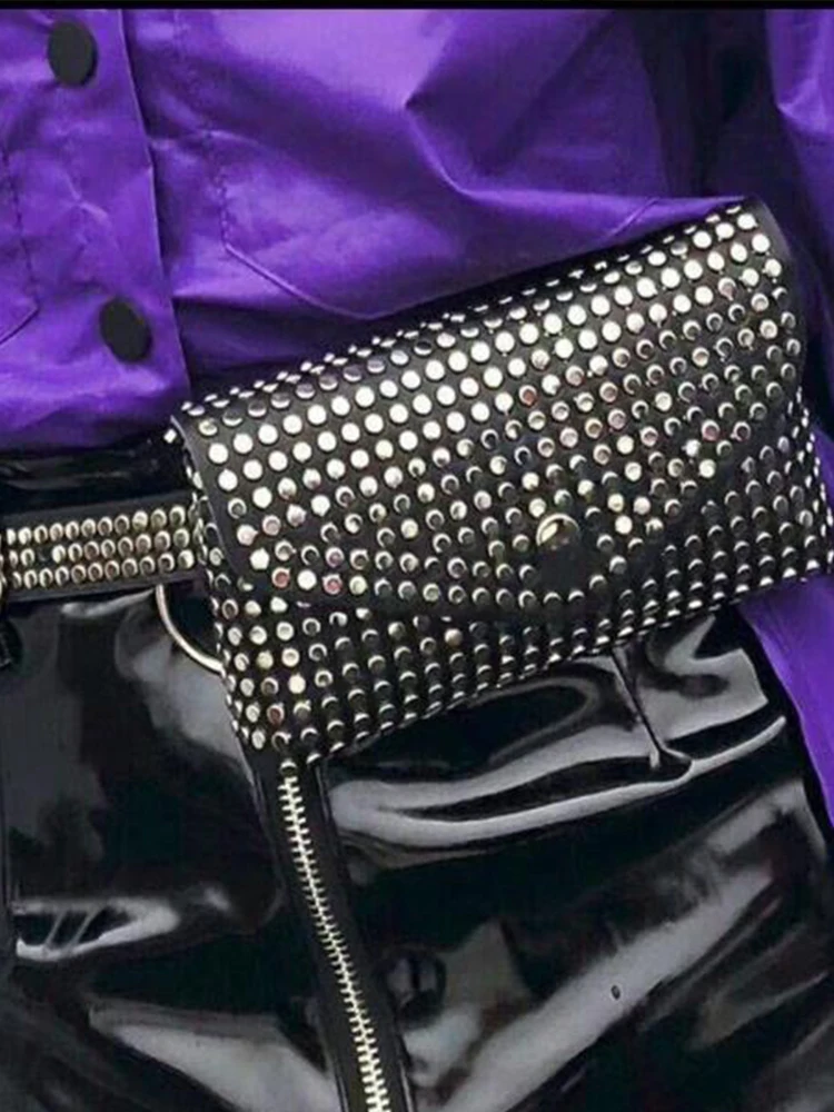 Neue Mode Vielseitige Handy Kleine Waistpack Punk Stil Niet Schwarz Gürtel Stil Tasche frauen Feine Gürtel Dekoration – Detail 1