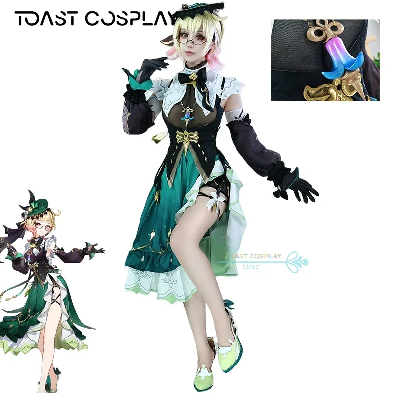 Emilie Cosplay Game Genhinimpact Emilie Cosplay Costume Dress Hat Wig Fountaine Flavorist Anime Role Play Carnival Party Suits